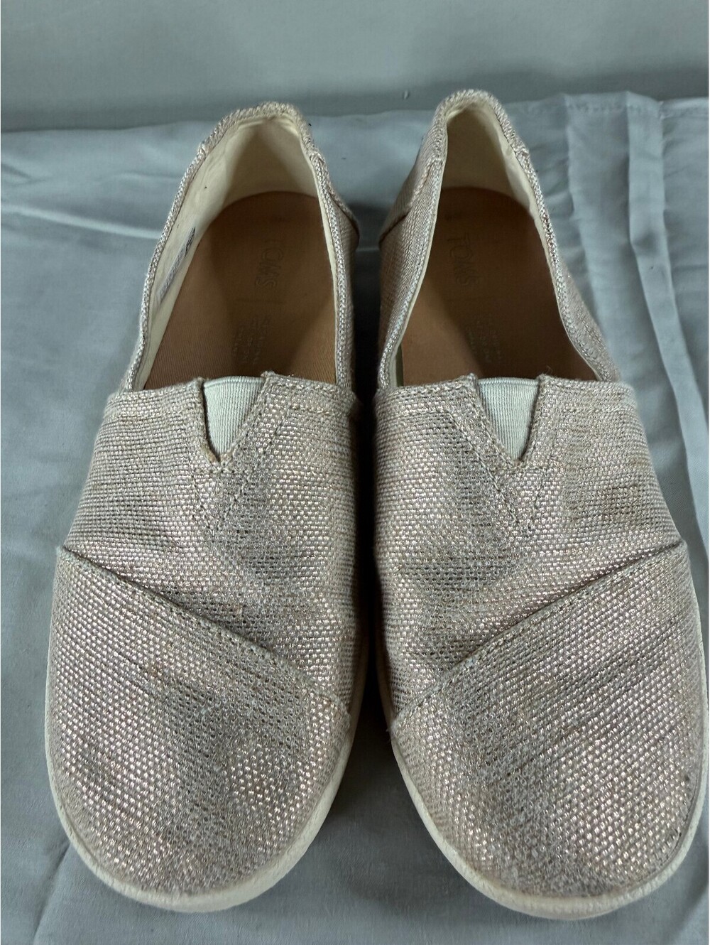 TOMS Women's Slip-On Shoes Size 5 Beige Sparkle Casual Flats